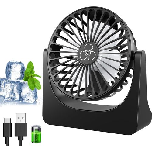 Ventilateur de Bureau USB, Petit Ventilateur Portable, Mini Ventilateur avec 3 Vitesses, Rotation 360°, Ventilateur Rechargeable USB, Mini Ventilateur Silencieux - Pour Maison, Chambre, Bureau