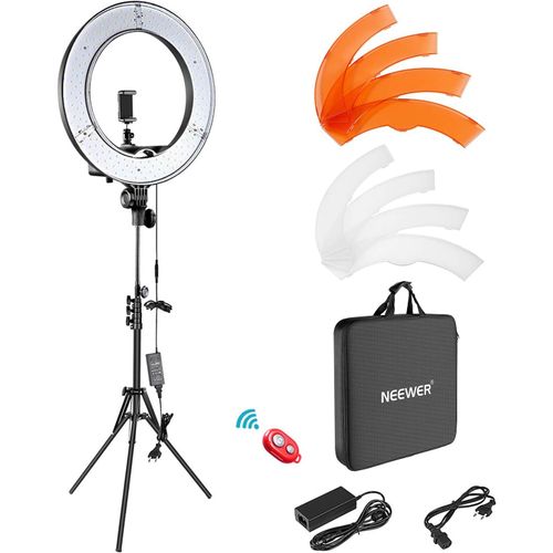 NEEWER Caméra Photo Vidéo Eclairage Kit : 48cm Extérieur 52W 5500K Réglable LED Lumière Anneau, Trépied d'Eclairage, Récepteur Bluetooth pour Self-portrait Vidéo Tournage Smartphone, YouTube, Vine