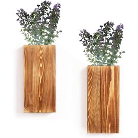 asas456-Vases Muraux Pour Plantes,Ensemble De 2 Vases En Bois Décoration Avec Plantes Murales Artificielles-Mur Végétal Artificiel Intérieur Pour Salon,Chambre,Couloir