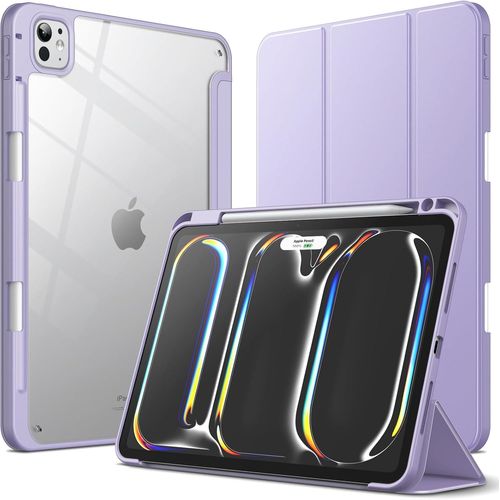 LORANKA-Coque pour iPad Pro 11 Pouces M5/M4 2025/2024 (6e/5e Génération) avec Porte-Pencil, Étui Housse Arrière Clair Transparente Support Fine Antichoc, Veille/Réveil Automatique (Violet)