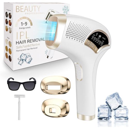 Épilateur À Lumière Pulsée, Hr/Sc/Ra 3-En-1 Ipl Épilateur Laser Avec 9 Niveaux D'énergie, 999,999 Flashes Ipl Épilateur Electrique Avec 2 Modes Pour Femme Et Homme, Visage, Corps