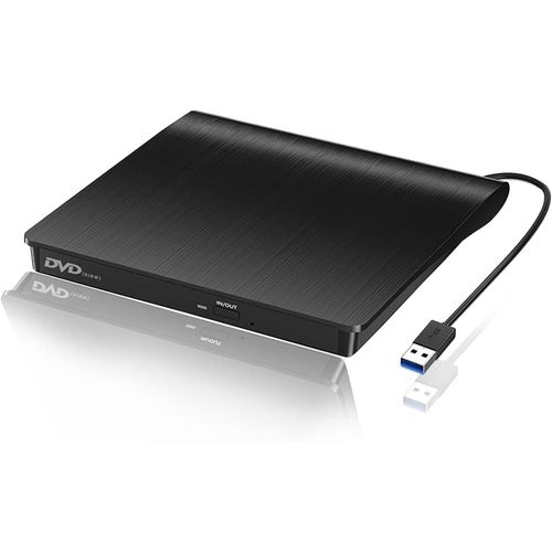 Kinetxiaxia Lecteur CD/DVD Externe pour PC, USB 3.0 Graveur DVD Externe Optique Portable CD/DVD -/+RW Drive, Mince DVD Player Transmission Rapide Câble USB Intégrée pour Windows/MacOS/Laptop/Desktops
