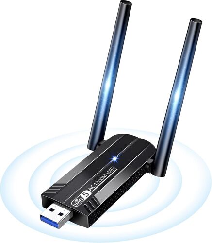 clé WiFi USB 3.0 AC1300 mbps 5G 2.4G Hz,Double Bande 5dBi antenne cle réseau dongle Clef Adaptateur Portable Compatible avec Ordinateur Fixe,PC Gamer,Windows 11/10/8.1/8/7/XP(Q838)