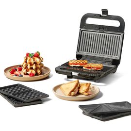 SUBZONAL-Ufesa Appareil à croque-monsieur 3 en 1 Robson, 850 W, plaques interchangeables grill, gaufres et sandwich, antiadhésives, 21,6 x 12 cm, indicateur de température, poignée froide, fermeture