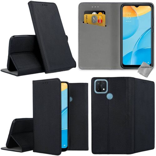 Housse etui coque pochette portefeuille pour Oppo A15 + verre trempe - NOIR MAGNET