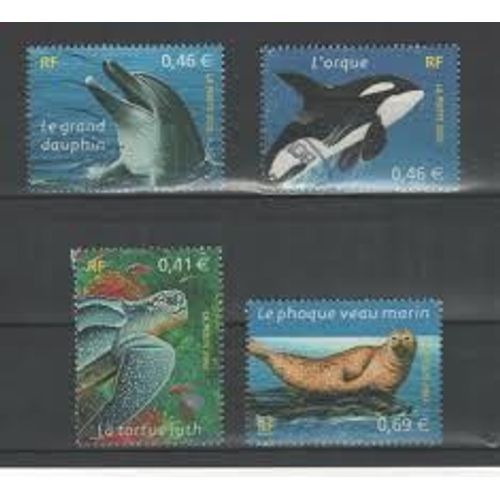Série Nature De France (17) : Faune Marine : Tortue Luth, Dauphin, Orque, Phoque Veau Marin Série Complète Année 2002 N° 3485 3486 3487 3488 Yvert Et Tellier Luxe