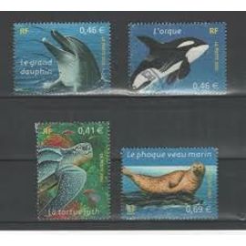 Série Nature De France (17) : Faune Marine : Tortue Luth, Dauphin, Orque, Phoque Veau Marin Série Complète Année 2002 N° 3485 3486 3487 3488 Yvert Et Tellier Luxe