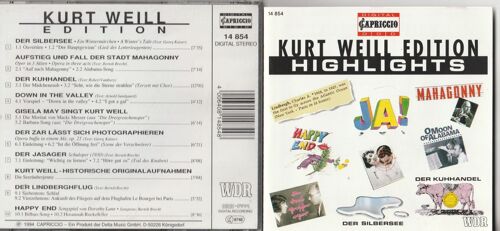 Cd Kurt Weill Edition Highligts - Der Silbersee - Austieg Uns Fall Der Stadt Mahogonny - Der Kuhhandel - - Down In The Valley - Gisela May Singt- Der Jasager - Der Lindberghflug- Capriccio 1994