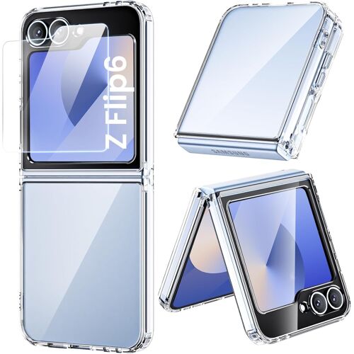 Coque pour Samsung Galaxy Z Flip 6/Z Flip 7 FE, Housse Z Flip6 5G avec Verre Trempé, Étui Bumper avec Coins Renforcés, Protection Z Flip7 FE Case Antichoc Anti-Rayures - Transparente