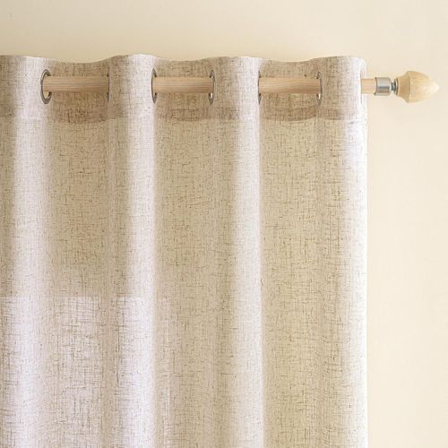 Rideaux en Lin Transparents avec Oeillets Rideau Voilages de Fenêtre Lin Décorative Voile de Fenêtre Draperie Intérieur Elegant Vintage pour Salon Bureau 2 Panneaux 140x225 cm Ivoire