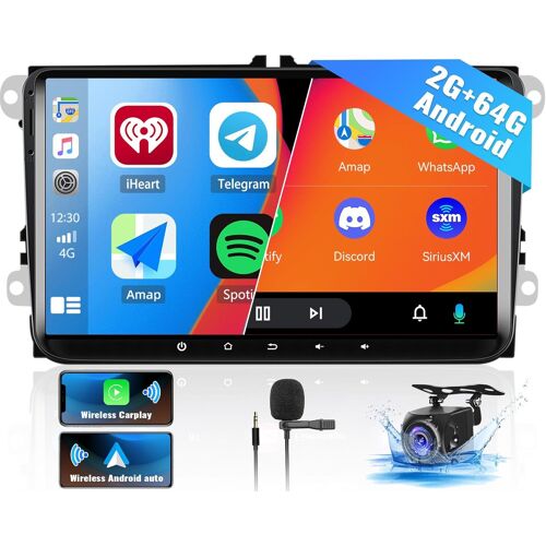 Camecho Autoradio Sans Fil Android 13 2+64 Go Carplay Avec Navi Pour Vw Passat B6 B7 Golf 5 6 Jetta T5 Polo Touran Caddy Sharan Seat Autoradio 9" Double Din Avec Bluetooth Wifi Fm Caméra De Recul