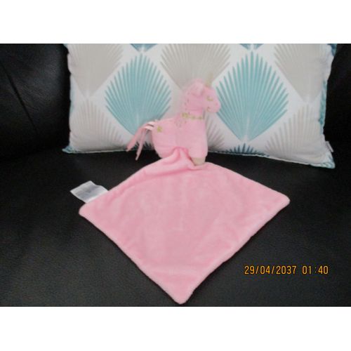 Doudou Licorne Rose Avec Son Mouchoir Mots D'enfants Siplec
