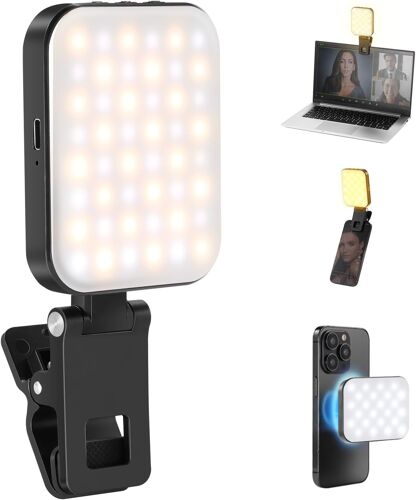 NEEWER BASICS Magnetic Selfie Light Compatible avec MagSafe iPhone 16 15 Pro Max Plus, Clip Éclairage de Vidéoconférence Lumière de Remplissage pour PC Zoom Appel Flux Direct Enregistrement, BL48B