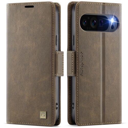 Coque AutSpace A11 pour Google Pixel 9 Pro,Housse Google Pixel 9 Pro,clamshell,support pliable,Brosse anti-vol,étui de téléphone à cassette - Brun