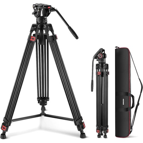 NEEWER Trépied Vidéo Pro 74 pouces avec Tête Fluide, Plaque QR Compatible avec DJI RS Gimbal, Trépied Robuste avec Poignée Télescopique Base d'Escalade pour DSLR, Max. 17,6 lb/8 kg, TP74