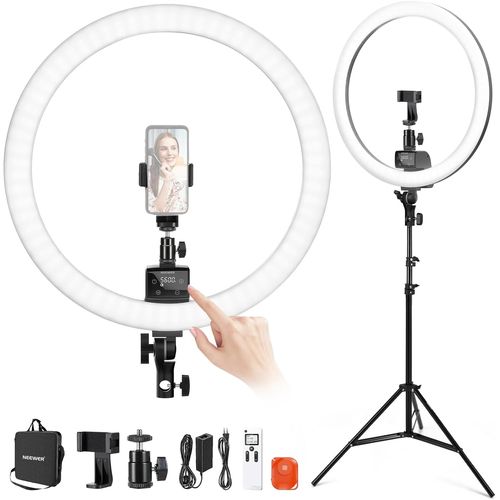 NEEWER Ring Light avec Trépied SRP18-2.4G, 18" Bicolore 3200-5600K Lumière Anneau Professionnel Gradateur 2.4G et Tactile, Commande Selfie Téléphone, éclairage Vidéo TikTok, Salons Lampe Esthetique