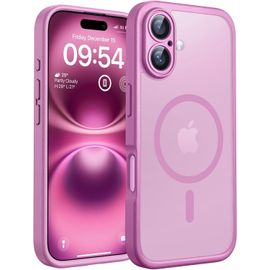 Pps-Coque Magnétique Pour Iphone 16 Plus 6,7 Pouces, Compatible Avec Magsafe, Protection De L'objectif Améliorée, Coque Mat Translucide Fine Antichoc, Rose