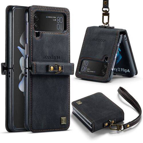 Coque AutSpace A11 pour Samsung Z Flip 4,Housse Samsung Z Flip 4 ,clamshell,support pliable,Brosse anti-vol,étui de téléphone à cassette - Noir