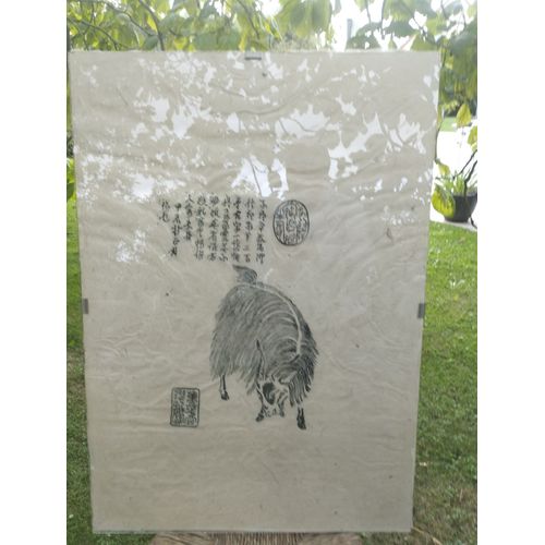 Tableau mural, bélier encre de chine sur papier de riz.