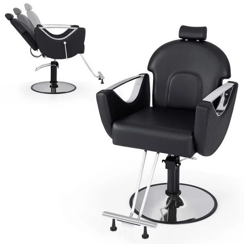 Costway Fauteuil Barbier Hydraulique Rotative Pour Salon De Coiffure - Hauteur Réglables 75-87 Cm - Appui-Tête - Charge 150kg Noir