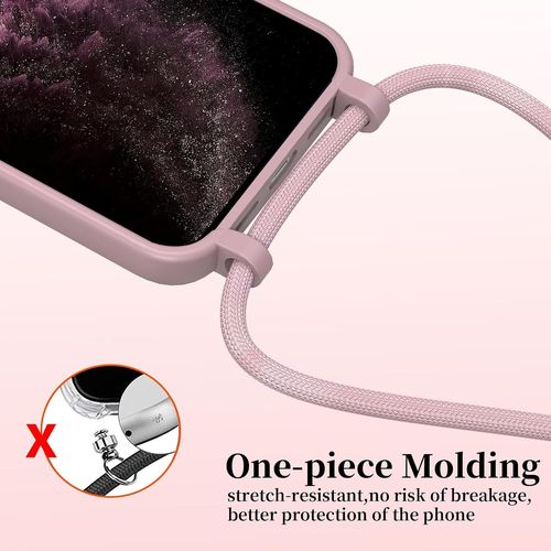 Coque Pour Iphone 6 Plus/Iphone 7 Plus/Iphone 8 Plus Avec Cordon, Collier Étui Silicone Liquide Avec Tour De Cou Lanière En Corde Souple Tpu Antichoc Housse - Rose