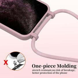 Coque pour iPhone 6 Plus/iPhone 7 Plus/iPhone 8 Plus avec Cordon, Collier Étui Silicone Liquide avec Tour de Cou Lanière en Corde Souple TPU Antichoc Housse - Rose