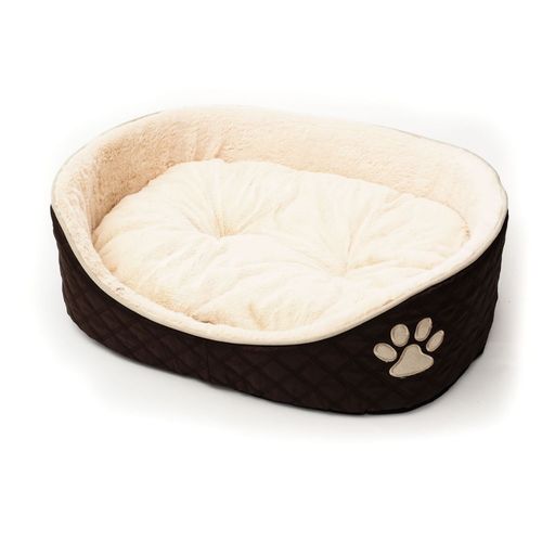 Corbeille Souple Matelassée Ovale, Coussin Amovible Réversible, 70 X 55 X 17 Cm Brun / Beige - Zamibo