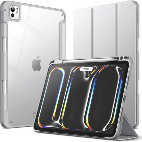 LORANKA-Coque pour iPad Pro 11 Pouces M5/M4 2025/2024 (6e/5e Génération) avec Porte-Pencil, Étui Housse Arrière Clair Transparente Support Fine Antichoc, Veille/Réveil Automatique (Argent)