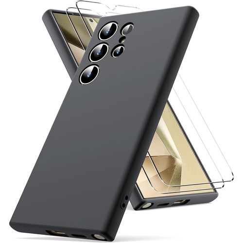 Coque Pour Samsung Galaxy S24 Ultra Silicone Noir + 2 Verres Trempes Little Boutik©