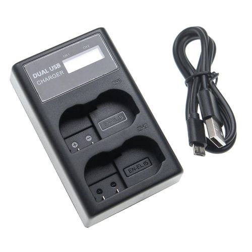 vhbw Chargeur USB double remplacement pour Nikon MH-25, MH-25a pour caméra action-cam + câble micro-USB + écran LED 8,4 V