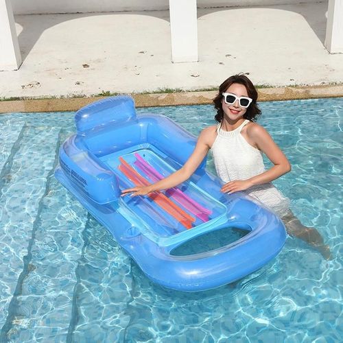 Tapis de piscine avec accoudoir Gonflable Facile à ranger Durable Pliable Durable Léger pour fauteuil de piscine - Bleu clair