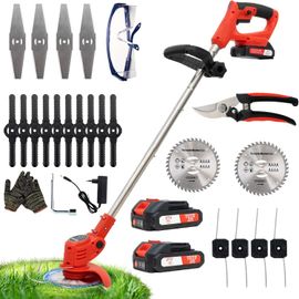 SUBZONAL-Debroussailleuse Electrique sans Fil, Débroussailleuse à Gazon Pliable avec 2 Batteries et 4 Types de Lames, Poignée réglable, Coupe Bordures pour la Coupe de Jardin, Pelouses et Terres Agri