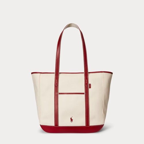 Cabas Moyen En Toile Bordée De Cuir