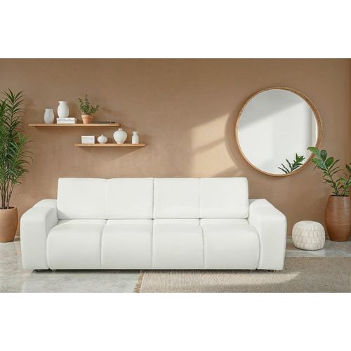 Canapé Droit Convertible En Tissu 3 Places Ecru