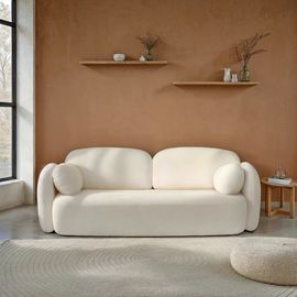 Canapé Droit Convertible En Tissu 3 Places Ecru