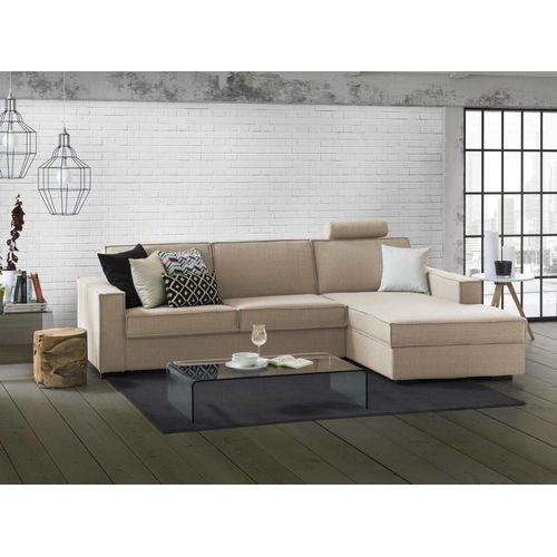 Canapé D'angle Convertible En Tissu Beige 280x95h90 Cm