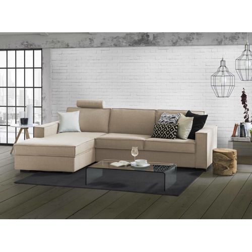 Canapé D'angle Convertible En Tissu Beige 280x95h90 Cm