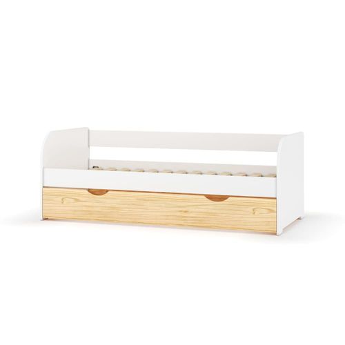 Pack Lit Banquette Gigogne Avec Matelas Blanc Et Bois 80x190 Cm