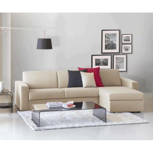 Canapé D'angle Convertible En Tissu Beige 260x95h90 Cm