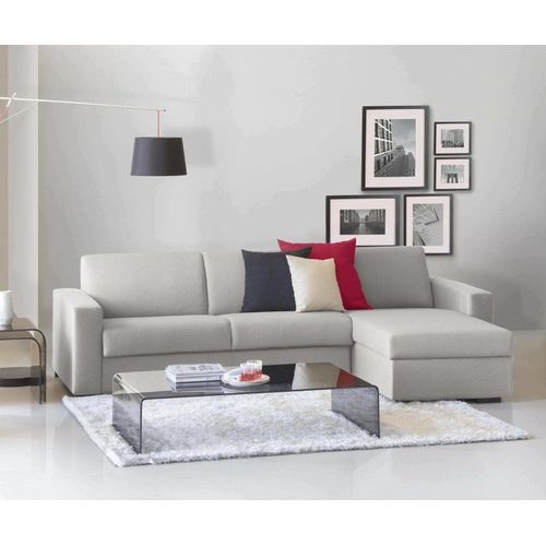 Canapé D'angle Convertible En Tissu Gris 260x95h90 Cm