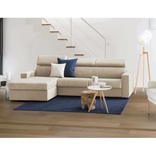 Canapé D'angle Convertible En Tissu Beige 260x95h85 Cm