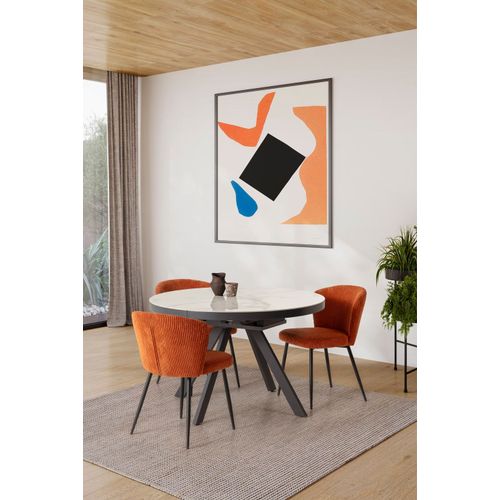 Table Ronde Extensible 4/6 Prsne En Céramique Blanche 120/160x76 Cm