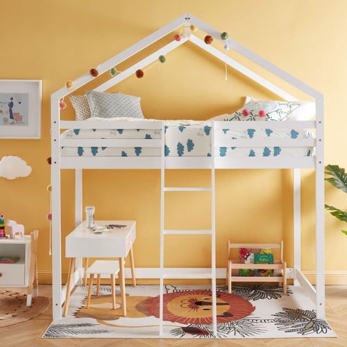 Lit En Mezzanine Enfant En Bois 90x190cm - Blanc