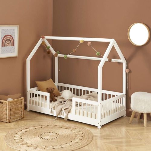Lit Cabane Enfant En Bois 70x140cm - Blanc