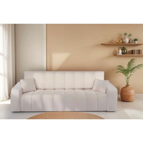 Canapé droit convertible en tissu 3 places ecru
