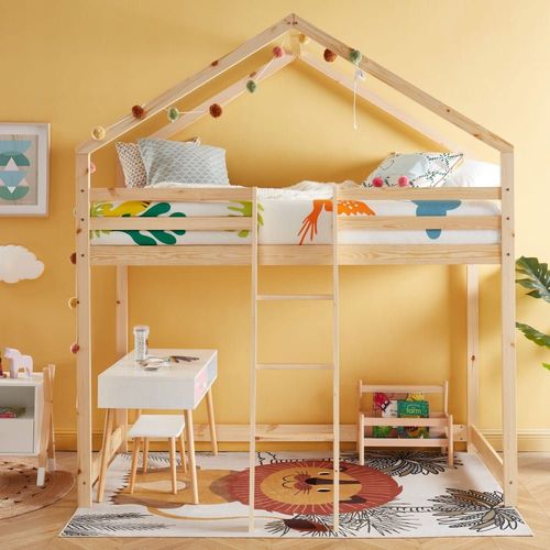 Lit En Mezzanine Enfant En Bois 90x190cm - Bois Clair