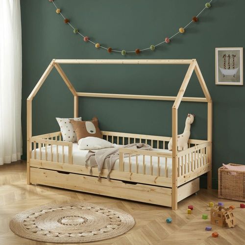 Lit Cabane Enfant En Bois 90x190cm - Bois Clair