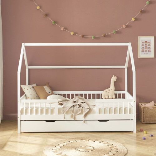 Lit Cabane Enfant En Bois 90x190cm - Blanc