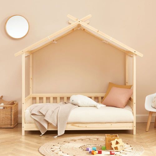 Lit Cabane Enfant En Bois 70x140cm - Bois Clair