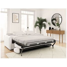 Canapé Convertible Express 3 Places En Tissu Bouclette Blanc 140x190cm